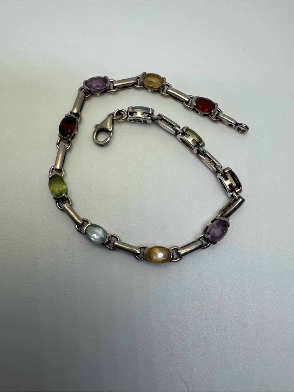 925 Sterling Silver Multi Gemstone Bracelet Topaz Garnet Amethyst 7.25" 8.2g - Picture 6 of 17
